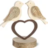 2 Oiseaux En Bois Sur Un Coeur, 9 Cm<Waldfabrik, photophore en bois et étoile sapin de Noël Best Sale
