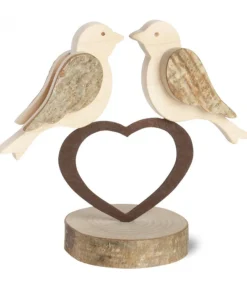 2 Oiseaux En Bois Sur Un Coeur, 9 Cm<Waldfabrik, photophore en bois et étoile sapin de Noël Best Sale