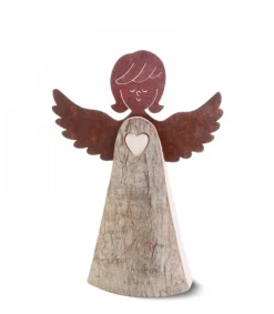 Ange En Bois Avec Coeur Et Ailes Metal, 15,5 Cm<Waldfabrik, photophore en bois et étoile sapin de Noël Outlet