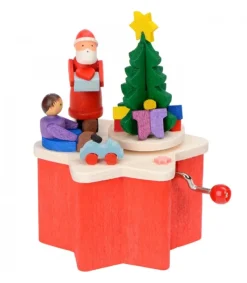 Boite A Musique A Manivelle Rouge, Père Noël Et Enfant<Graupner, décoration de sapin de Noël, Déco Noël enfant Best