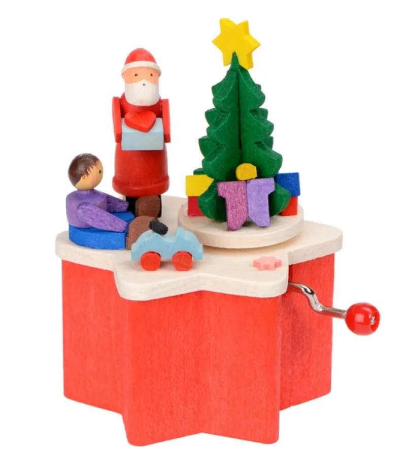 Boite A Musique A Manivelle Rouge, Père Noël Et Enfant<Graupner, décoration de sapin de Noël, Déco Noël enfant Best