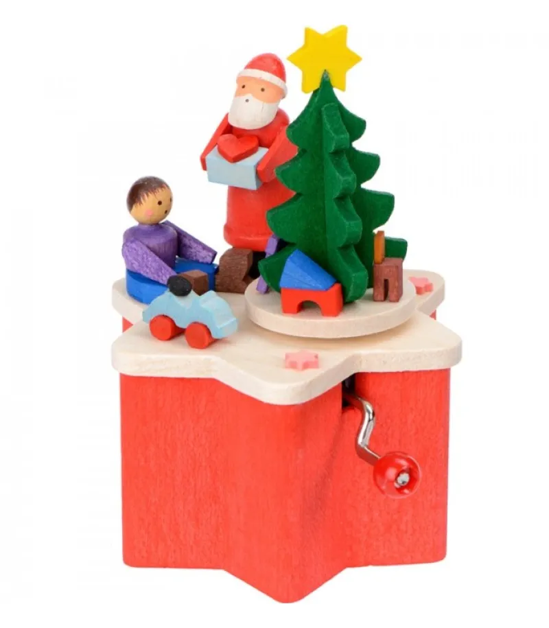 Boite A Musique A Manivelle Rouge, Père Noël Et Enfant<Graupner, décoration de sapin de Noël, Déco Noël enfant Best