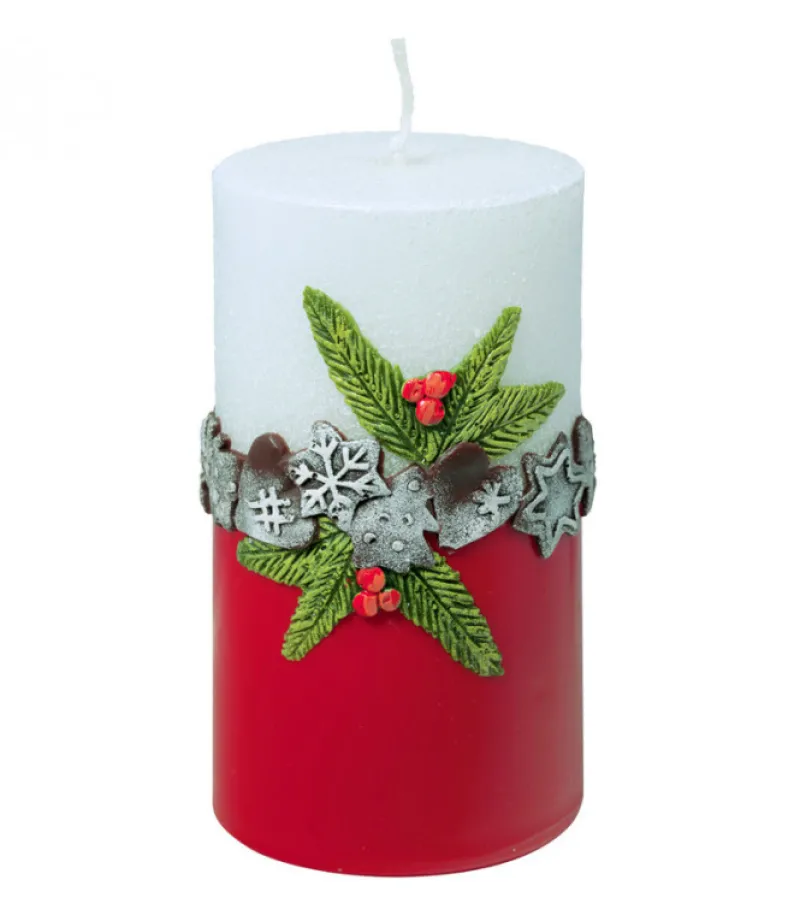 Bougie Décorative De Noël, Blanc Rouge, 12 Cm<Ewa Kerzen, bougies de Noël et bougies de l'Avent Discount