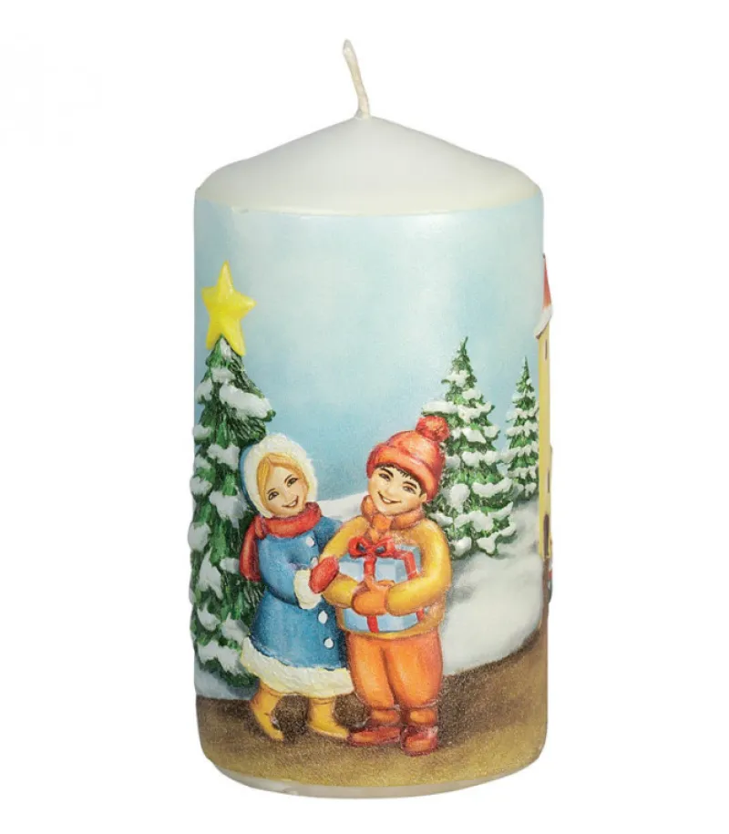 Bougie Décorative De Noël, Motif Vintage Enfant Et Village<Ewa Kerzen, bougies de Noël et bougies de l'Avent Cheap