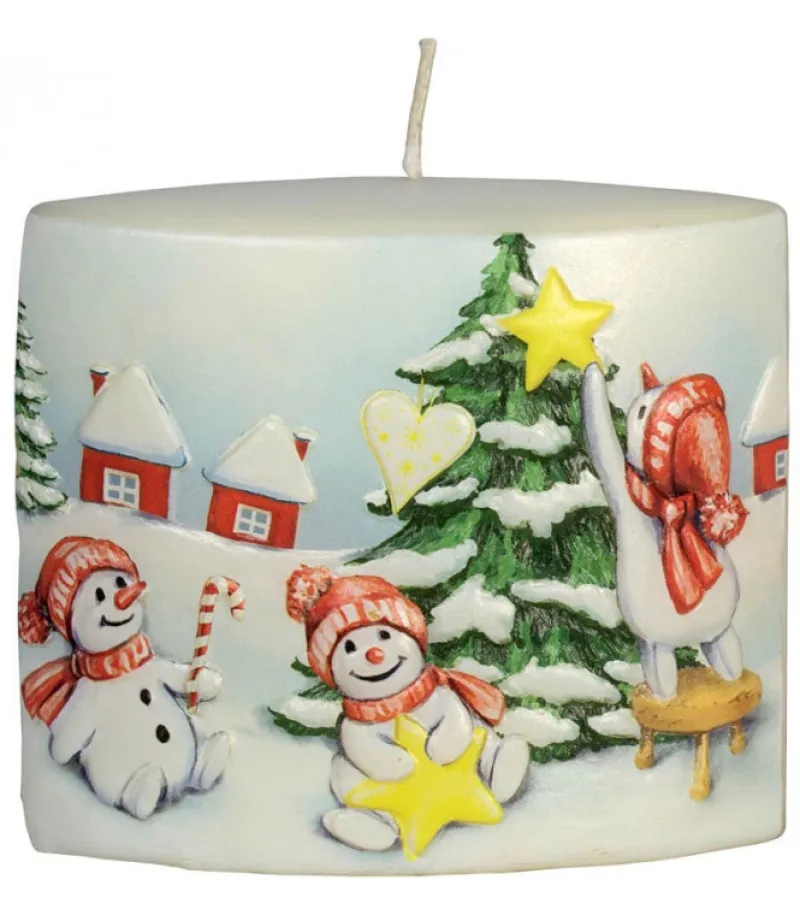 Bougie De Noël Vintage Scene Bonhommes De Neige Et Sapin<Ewa Kerzen, bougies de Noël et bougies de l'Avent Discount