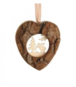Coeur En Bois A Suspendre Motif Cisele Elan, 6 Cm<Waldfabrik, photophore en bois et étoile sapin de Noël Cheap