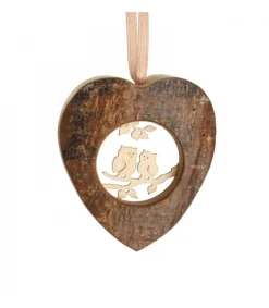 Coeur En Bois A Suspendre Motif Cisele Hiboux, 6 Cm<Waldfabrik, photophore en bois et étoile sapin de Noël Clearance
