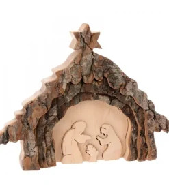 Crèche De Noël 13 Cm, Taillee Dans Une Ecorce De Bois, Motif Etable<Waldfabrik, photophore en bois et étoile sapin de Noël Fashion