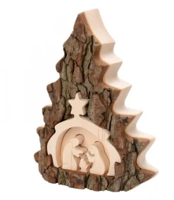 Crèche De Noël 16 Cm, Taillee Dans Une Ecorce De Bois En Forme De Sapin<Waldfabrik, photophore en bois et étoile sapin de Noël Fashion