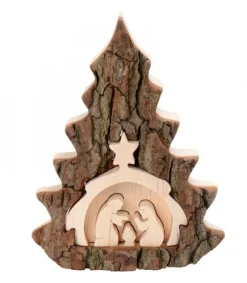 Crèche De Noël 16 Cm, Taillee Dans Une Ecorce De Bois En Forme De Sapin<Waldfabrik, photophore en bois et étoile sapin de Noël Fashion