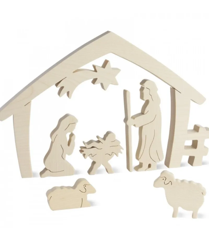Crèche De Noël Avec Nativite, Bois Naturel, 15 Cm<Waldfabrik, photophore en bois et étoile sapin de Noël Discount