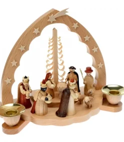 Crèche De Noël En Bois Avec Bougeoir 18 Cm<Richard Glasser, Pyramides de Noël allemandes Cheap