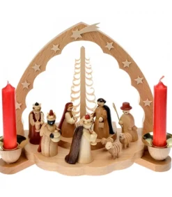 Crèche De Noël En Bois Avec Bougeoir 18 Cm<Richard Glasser, Pyramides de Noël allemandes Cheap