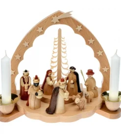 Crèche De Noël En Bois Avec Bougeoir 18 Cm<Richard Glasser, Pyramides de Noël allemandes Cheap