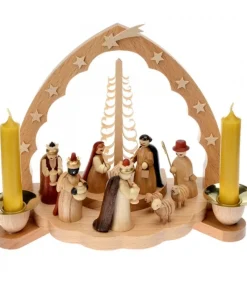 Crèche De Noël En Bois Avec Bougeoir 18 Cm<Richard Glasser, Pyramides de Noël allemandes Cheap