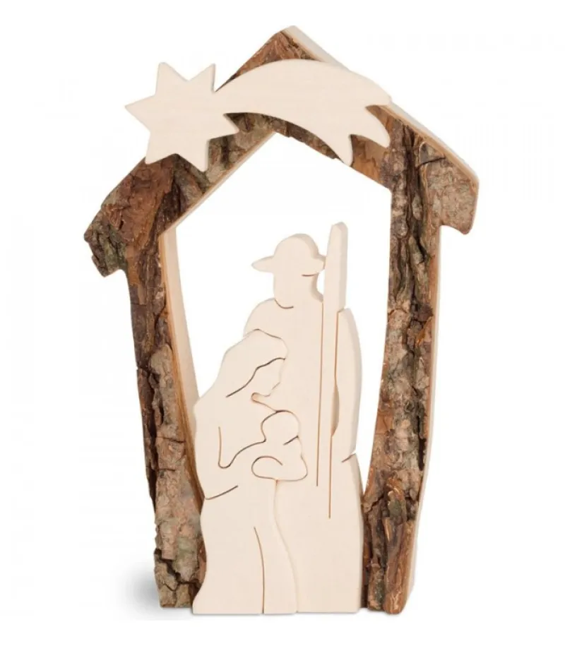 Crèche De Noël En Ecorce 12,5 Cm, Avec Nativite En Bois D'Erable<Waldfabrik, photophore en bois et étoile sapin de Noël Online