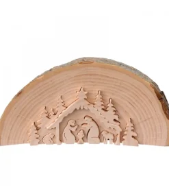 Crèche De Noël En Relief, Taillee Dans Un Rondin De Bois, 15 Cm<Waldfabrik, photophore en bois et étoile sapin de Noël Discount