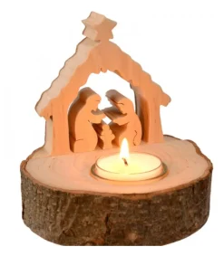 Crèche De Noël Sur Rondin De Bois Avec Bougeoir<Waldfabrik, photophore en bois et étoile sapin de Noël Fashion