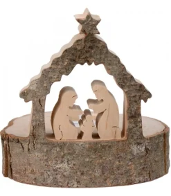 Crèche De Noël Sur Rondin De Bois Avec Bougeoir<Waldfabrik, photophore en bois et étoile sapin de Noël Fashion