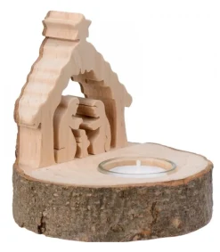 Crèche De Noël Sur Rondin De Bois Avec Bougeoir<Waldfabrik, photophore en bois et étoile sapin de Noël Fashion