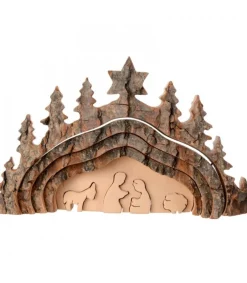 Crèche De Noël Taillee Dans Une Ecorce De Bois, Motif Grotte, 20 Cm<Waldfabrik, photophore en bois et étoile sapin de Noël Best