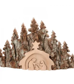 Crèche De Noël Taillee Dans Une Ecorce De Bois, Motif Etable, 20 Cm<Waldfabrik, photophore en bois et étoile sapin de Noël Store