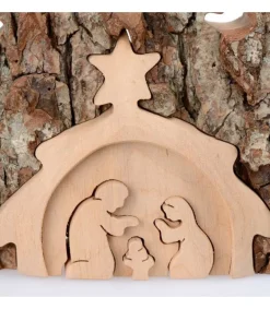 Crèche De Noël Taillee Dans Une Ecorce De Bois, Motif Etable, 20 Cm<Waldfabrik, photophore en bois et étoile sapin de Noël Store