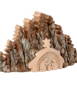 Crèche De Noël Taillee Dans Une Ecorce De Bois, Motif Etable, 20 Cm<Waldfabrik, photophore en bois et étoile sapin de Noël Store