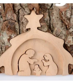 Crèche De Noël Taillee Dans Une Ecorce De Bois, Motif Etable, 20 Cm<Waldfabrik, photophore en bois et étoile sapin de Noël Store