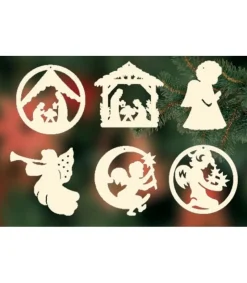 Décorations Bois Pour Sapin De Noël, 6 Crèches Et Anges - Set N° 3<Ratags, décos de Noël lumineuses en bois Flash Sale