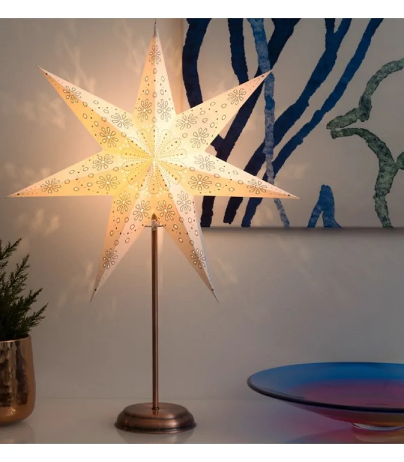 Etoile Lumineuse Electrique 7 Branches En Papier, Blanche, Sur Pied Cuivre 48 Cm<Konstsmide, guirlandes lumineuses de Noël Discount