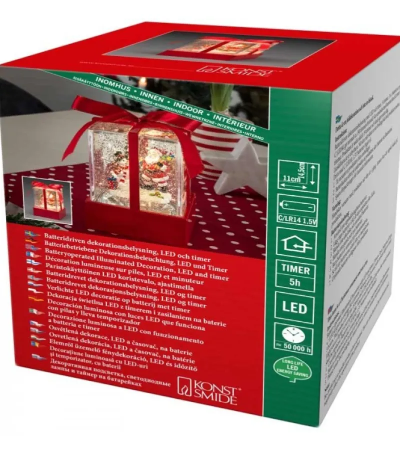 Lanterne À Neige "Cadeau De Noël" Avec Père Noël & Bonhomme De Neige<Konstsmide, guirlandes lumineuses de Noël Shop