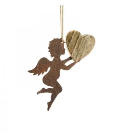 Petit Ange En Metal A Suspendre Et Coeur En Bois<Waldfabrik, photophore en bois et étoile sapin de Noël Best