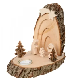 Petite Crèche De Noël En Ecorce De Bois Avec Sapins Et Bougeoir<Waldfabrik, photophore en bois et étoile sapin de Noël New