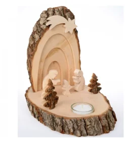 Petite Crèche De Noël En Ecorce De Bois Avec Sapins Et Bougeoir<Waldfabrik, photophore en bois et étoile sapin de Noël New