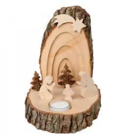 Petite Crèche De Noël En Ecorce De Bois Avec Sapins Et Bougeoir<Waldfabrik, photophore en bois et étoile sapin de Noël New