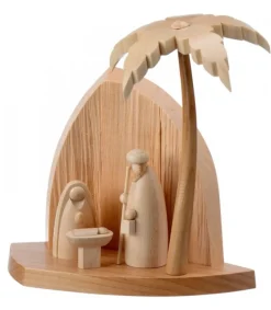 Petite Crèche Moderne En Bois Avec Un Palmier Et La Nativite<Schalling, crèche moderne Clearance