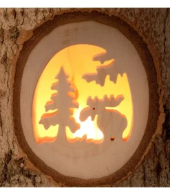 Photophore En Bois Cisele, Elan Dans La Foret<Waldfabrik, photophore en bois et étoile sapin de Noël Sale