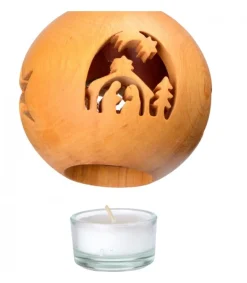 Photophore En Bois, Forme Spherique, Motif Crèche<Waldfabrik, photophore en bois et étoile sapin de Noël Shop