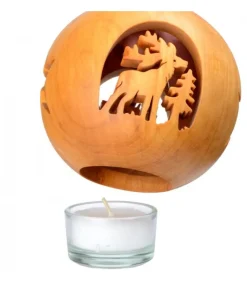 Photophore En Bois Forme Spherique, Motif Cerf En Foret<Waldfabrik, photophore en bois et étoile sapin de Noël Clearance