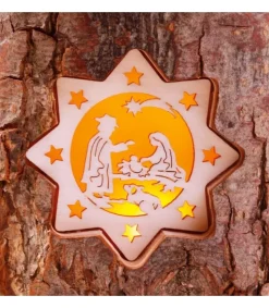 Photophore En Rondin De Bois, 2 Motifs Crèche Et Bougie<Waldfabrik, photophore en bois et étoile sapin de Noël Sale