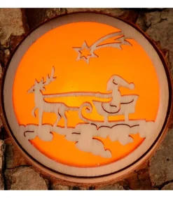 Photophore Rondin De Bois, Avec 3 Motifs Crèche, Père Noël Et Bougies<Waldfabrik, photophore en bois et étoile sapin de Noël Sale