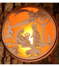 Photophore Rondin De Bois, Avec 3 Motifs, Crèche, Anges Et Bonhomme De Neige<Waldfabrik, photophore en bois et étoile sapin de Noël Flash Sale