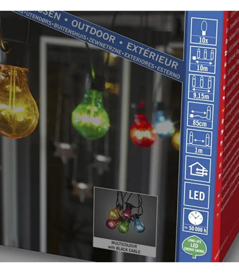 Rallonge 10 M Pour Guirlande Lumineuse De Terrasse, 10 Ampoules Multicolores<Konstsmide, guirlandes lumineuses de Noël Shop