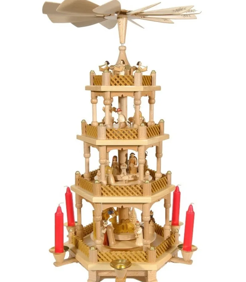 Superbe Weihnachtspyramid D'Allemagne A 3 Etages En Bois Naturel<Richard Glasser, Pyramides de Noël allemandes Flash Sale
