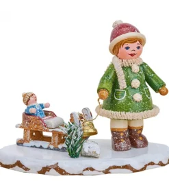 Village De Noël Miniature, Fillette Avec Petit Frere Sur Luge<Hubrig, figurines pour enfant Best Sale