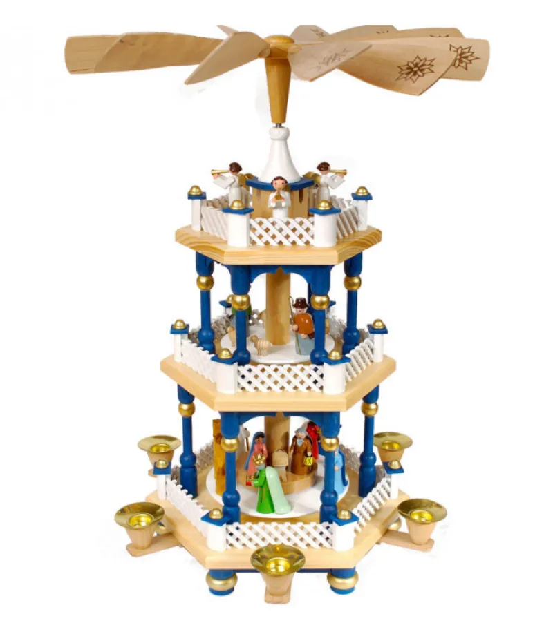 Weihnachtspyramid Allemande 2 Etages Blanc Bleu<Richard Glasser, Pyramides de Noël allemandes Online