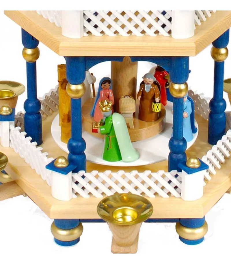 Weihnachtspyramid Allemande 2 Etages Blanc Bleu<Richard Glasser, Pyramides de Noël allemandes Online